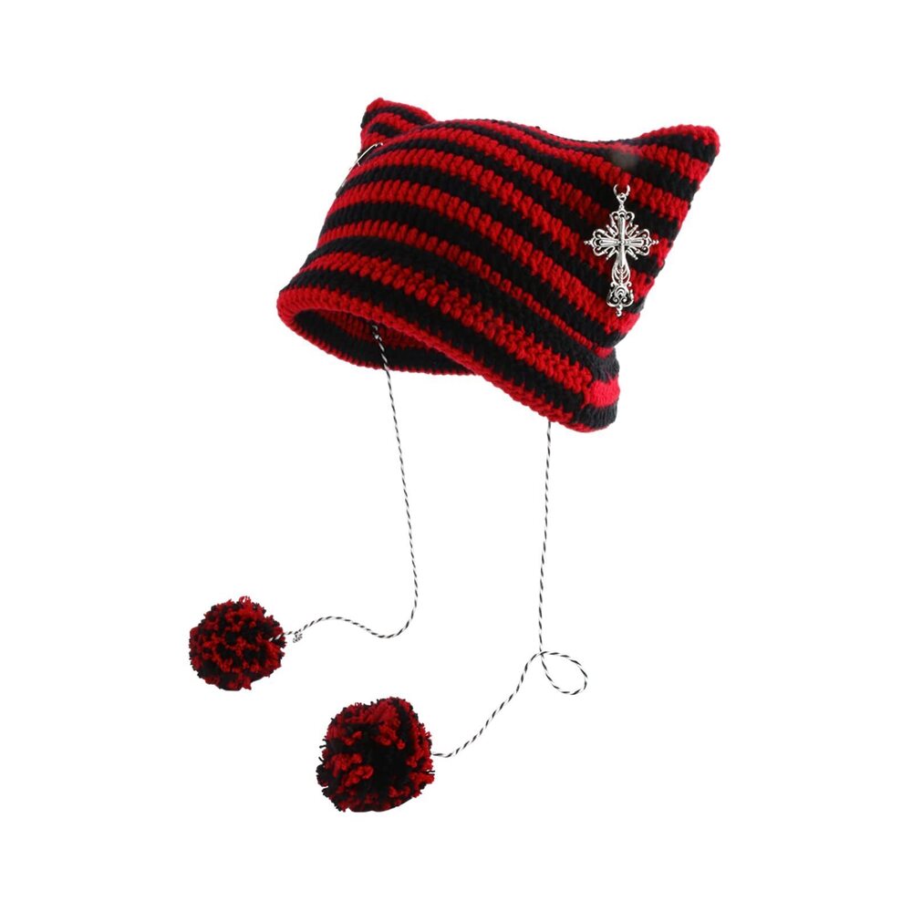9162 Crochet Hats Vintage Beanies Fox Hat Grunge Goth Beanies Hat Y2K